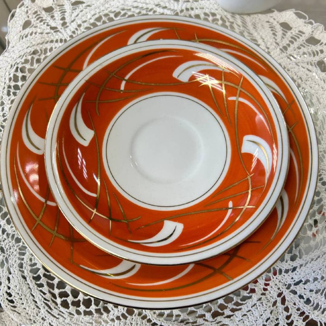 Чайное трио Fortuna Eisenberg Germany. Фарфор, деколь, позолота. Винтаж. Картинка 4